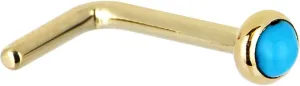 Body Candy Solid 14k Yellow Gold 2mm Turquoise L Shaped Nose Stud Ring 18 Gauge 1/4"