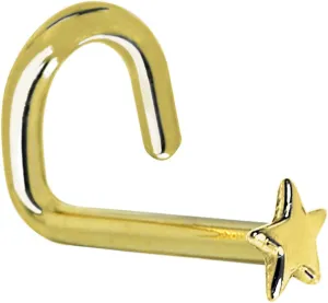 Body Candy Solid 14k Yellow Gold Star Left Nose Stud Screw 18 Gauge 1/4"