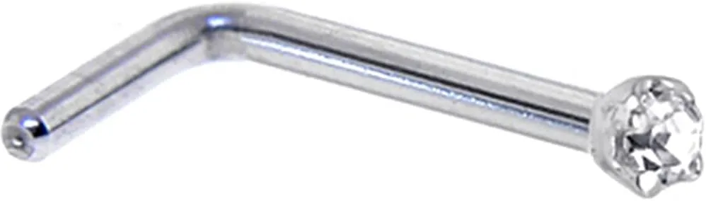 Body Candy Solid 18k White Gold 1.5mm (0.015 cttw) Genuine Diamond L Shaped Nose Stud Ring 18 Gauge 1/4"