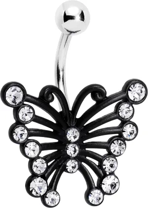 Body Candy Stainless Steel Clear Accent Black Brazen Butterfly Belly Button Ring