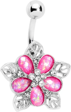 Body Candy Stainless Steel Iridescent Accent Filigree Holiday Flower Belly Button Ring