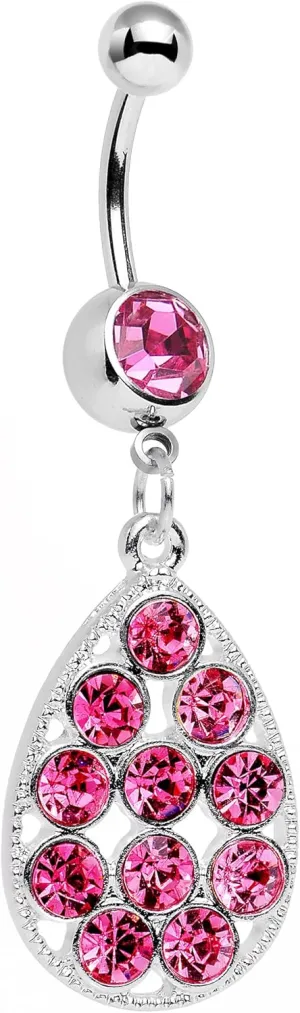 Body Candy Stainless Steel Pink Accent Dingy Drop Dangle Belly Ring