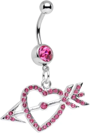 Body Candy Stainless Steel Pink Arrow Through Heart Dangle Belly Ring
