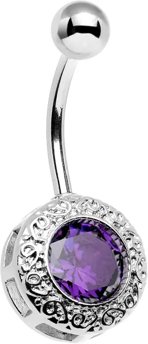 Body Candy Stainless Steel Purple Accent Cute as a Button Lattice Frame Belly Button Ring