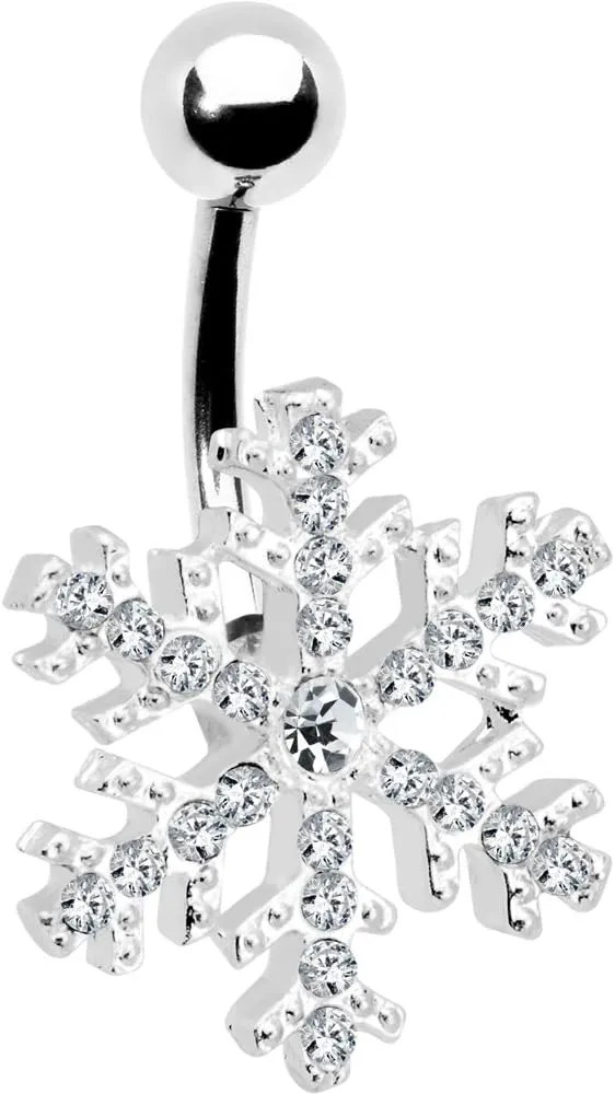 Body Candy Winter Holiday Stainless Steel Clear Accent Paved Winter Wonder Snowflake Belly Ring