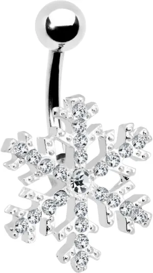 Body Candy Winter Holiday Stainless Steel Clear Accent Paved Winter Wonder Snowflake Belly Ring