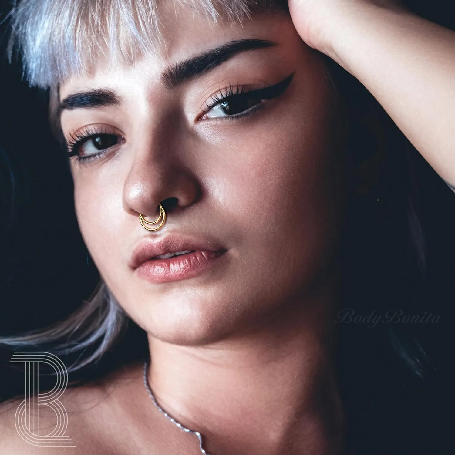 BodyBonita 16G Septum Rings Clicker 316L Stainless Steel Septum Nose Rings for Women Daith Earrings for Women Septum Jewelry Conch Daith Piercing Jewelry 14k Gold Plated/Silver 8mm 10mm