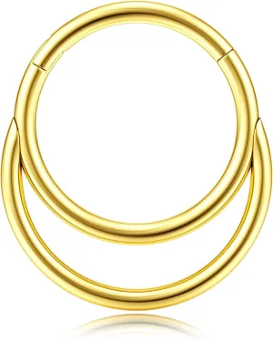 BodyBonita 16G Septum Rings Clicker 316L Stainless Steel Septum Nose Rings for Women Daith Earrings for Women Septum Jewelry Conch Daith Piercing Jewelry 14k Gold Plated/Silver 8mm 10mm