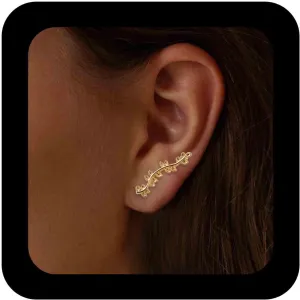 Boho Leaf Ear Climber Earrings Branch Leaves Earrings Gold Leaf Climber Cuff Earrings Vintage Olive Leaf Branch Stud Earring Jewelry for Women