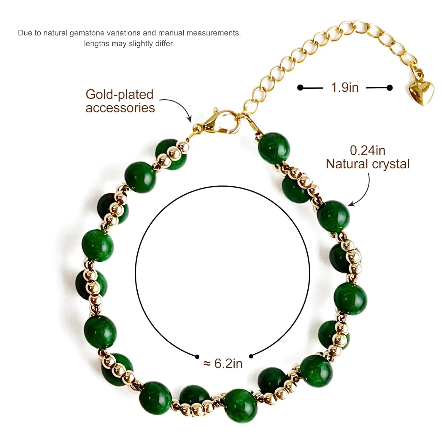 Boho Natural Handmade Jade Crystal Wrap 0.23-inch Beaded 14K Gold-plated Bracelet, with Wristbands Jewelry Gift for Women Teen Girls