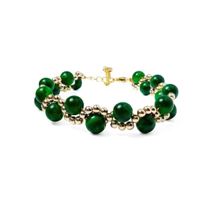 Boho Natural Handmade Jade Crystal Wrap 0.23-inch Beaded 14K Gold-plated Bracelet, with Wristbands Jewelry Gift for Women Teen Girls