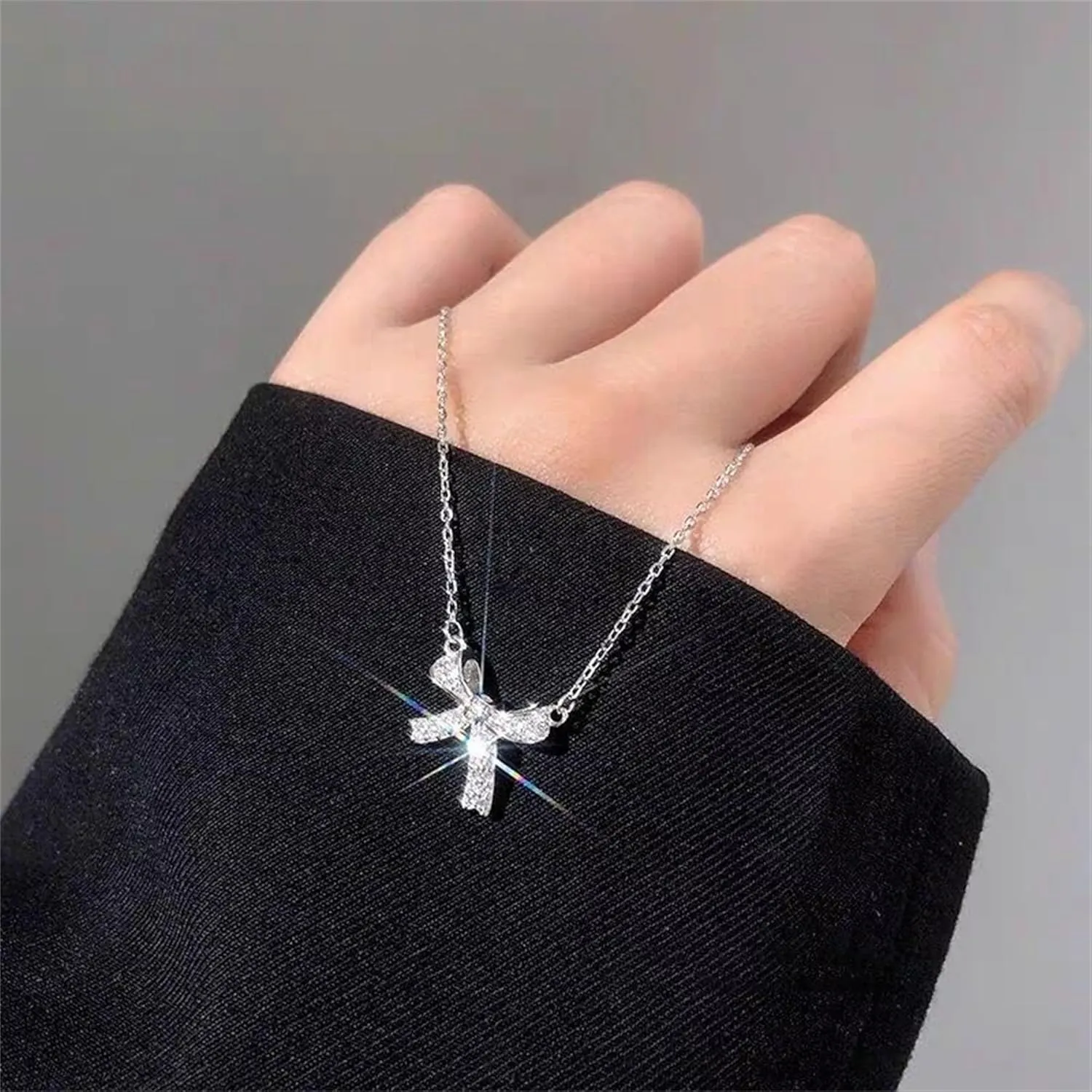 Bow necklace,Silver Necklace for Women - Bow Necklace Elegant Silver Mini Bow Pendant Necklace - Trendy & Adorable Design for Women Silver Jewelry Gift