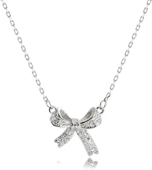 Bow necklace,Silver Necklace for Women - Bow Necklace Elegant Silver Mini Bow Pendant Necklace - Trendy & Adorable Design for Women Silver Jewelry Gift