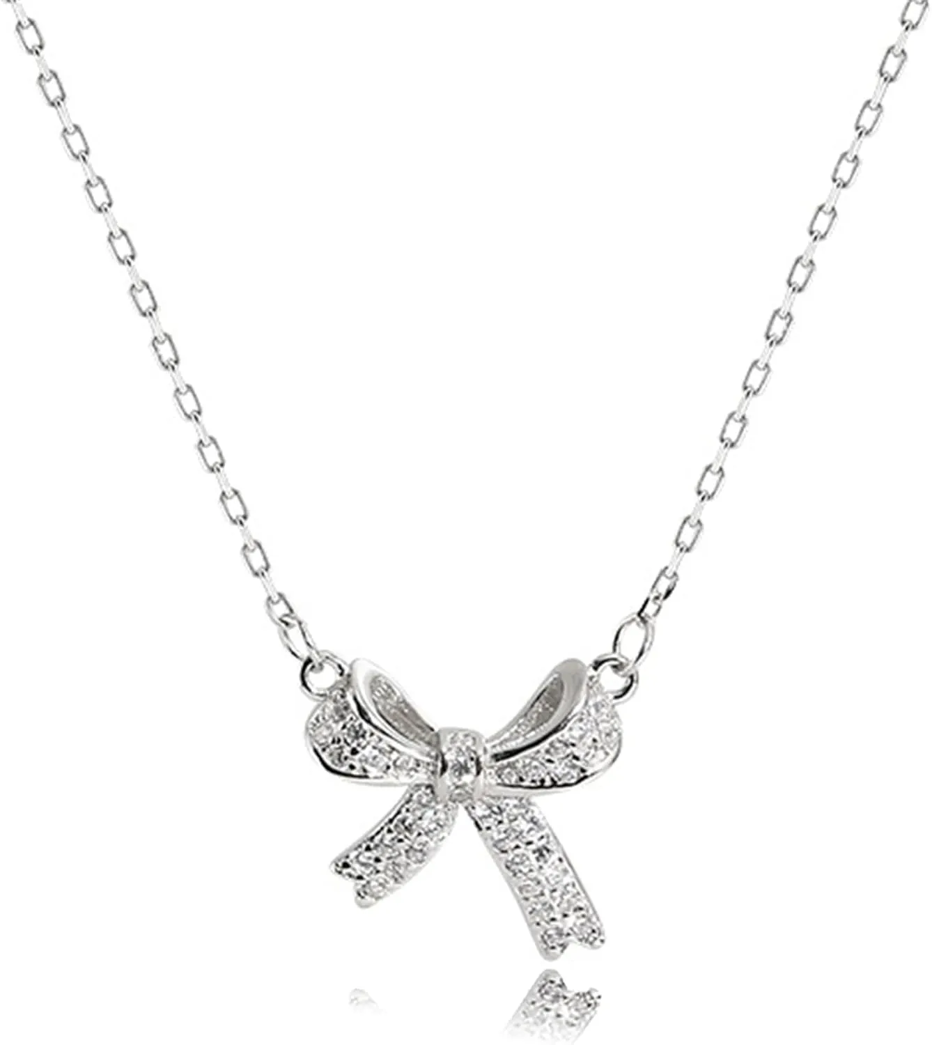 Bow necklace,Silver Necklace for Women - Bow Necklace Elegant Silver Mini Bow Pendant Necklace - Trendy & Adorable Design for Women Silver Jewelry Gift