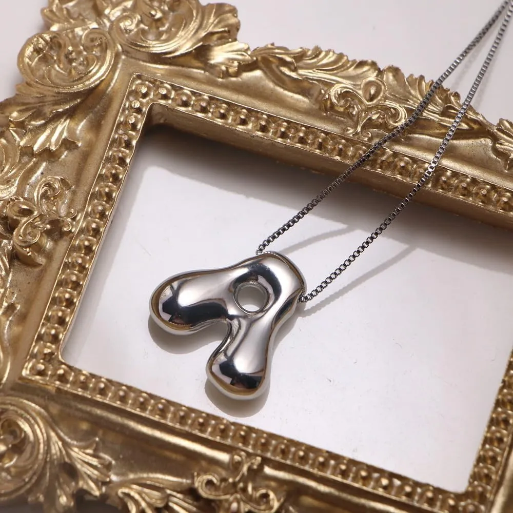 Bubble Letter Necklace Gold For Women, Balloon Initial Alphabet Pendant Polished 18k Gold Plated Puffy Name Statement Gift Jewelry