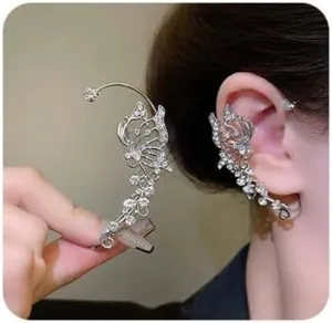 Butterfly Ear Cuff Earrings for Women Vintage Non Piercing Ear cuffs 2PCS Rhinestone Butterfly Ear Jewelry for Women