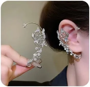 Butterfly Ear Cuff Earrings for Women Vintage Non Piercing Ear cuffs 2PCS Rhinestone Butterfly Ear Jewelry for Women