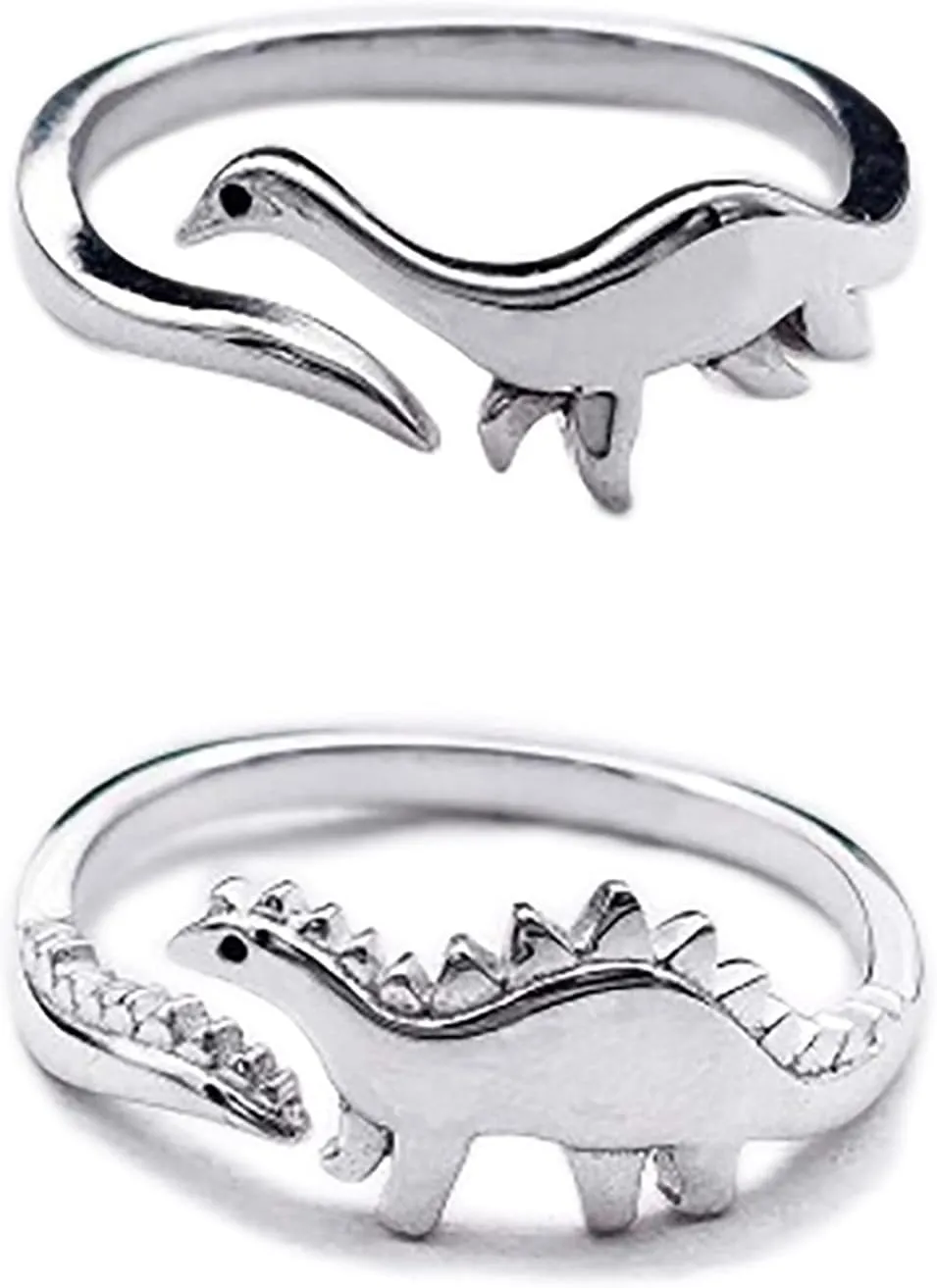 Caiyao 2-4Pcs Cute Dinosaur Tyrannosaurus Triceratops Ring Set 14K Silver Plated Lovely Opening Adjustable Polished Animal Ring for Women Men Jurassic Bar Era Dinosaur Jewelry Gift