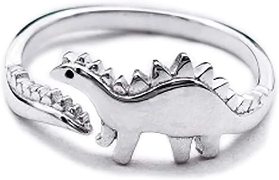 Caiyao 2-4Pcs Cute Dinosaur Tyrannosaurus Triceratops Ring Set 14K Silver Plated Lovely Opening Adjustable Polished Animal Ring for Women Men Jurassic Bar Era Dinosaur Jewelry Gift