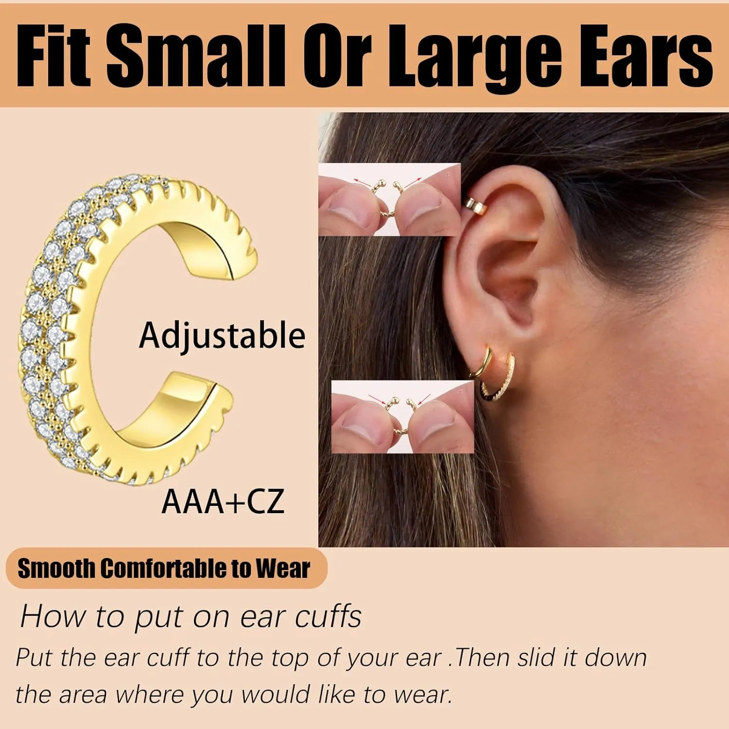 CASDAN 12Pcs Ear Cuff Earrings for Women Non Piercing 14K Gold Plated Ear Cuffs Clips On Non Pierced Cartilage Earring Adjustable Fake Earrings Lightweight