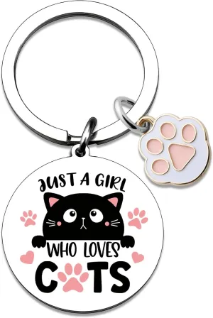 Cat Lover Gifts For Women Girls Cute Black Cats Keychain Themed Gifts For Cat Mom Lady Daughter Sister Stuff Unique Gift For Birthday Christmas Just a Girl Who Loves Cats