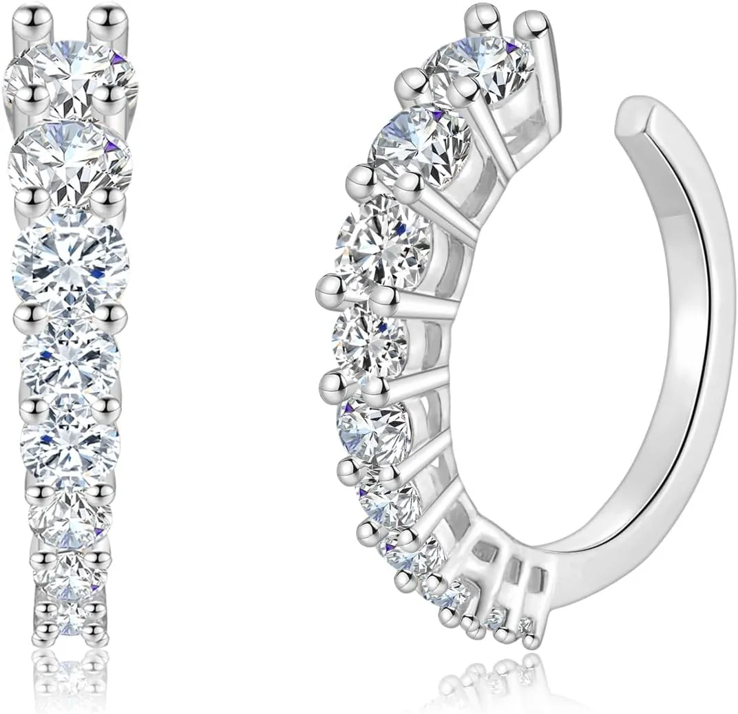 CERSLIMO Ear Cuff for Women No Piercing, White Gold Plated Cubic Zirconia Faux Diamond Ear Cuff Silver Clip On Cartilage Huggie Hoop Earrings