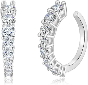CERSLIMO Ear Cuff for Women No Piercing, White Gold Plated Cubic Zirconia Faux Diamond Ear Cuff Silver Clip On Cartilage Huggie Hoop Earrings