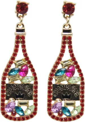 Champagne Bottle Earrings Rhinestone Crystal Beaded Champagne Drop Dangle Earrings for Women Wedding Holiday Festive Party Earrings