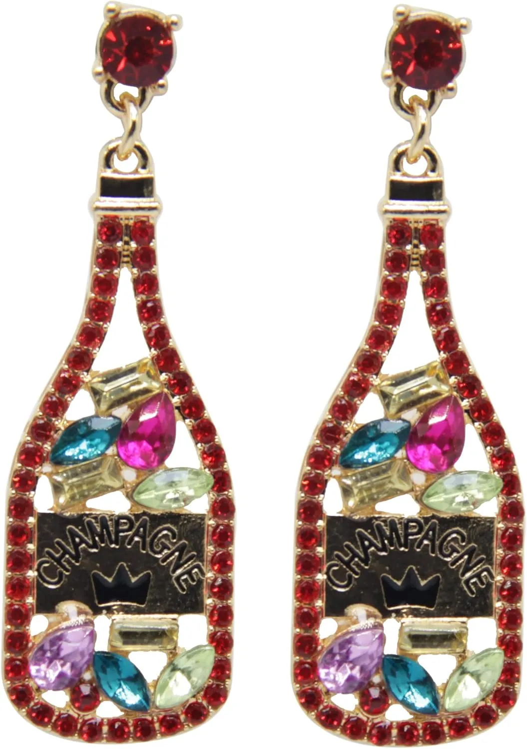 Champagne Bottle Earrings Rhinestone Crystal Beaded Champagne Drop Dangle Earrings for Women Wedding Holiday Festive Party Earrings