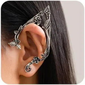 Chargances 2pcs Gothic Elf Cat Ear Cuffs Vintage Cat Wrap Hollow Cartilage Climber Earrings Halloween Festival Ear Accessories for Women