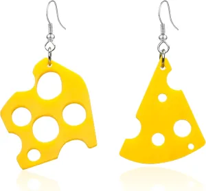 Cheese Dangle Earrings Sweet Cheese Yellow Asymmetrical Hollow Biscuit Cheesecake Lightweight Dangle Drop Statement Earrings for Women