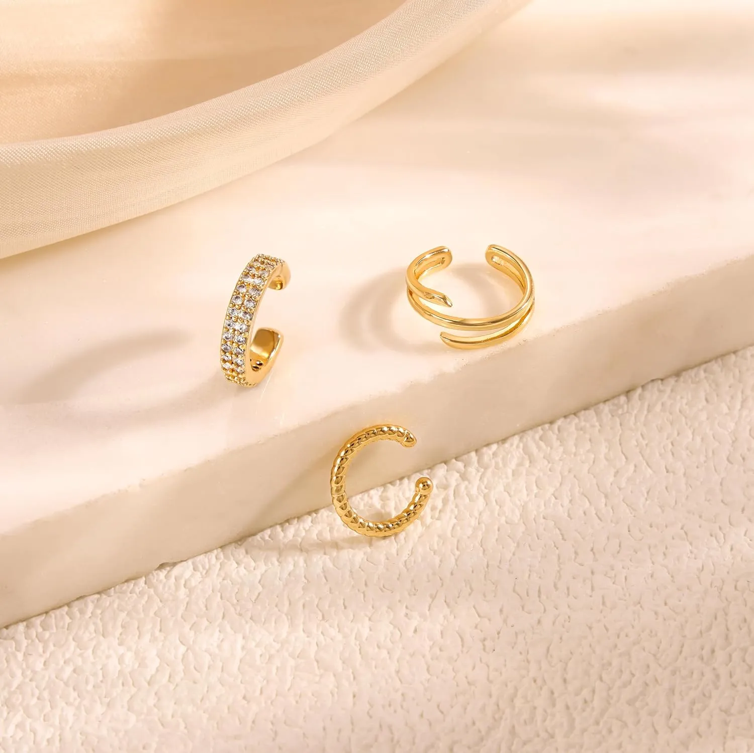 CHESKY 14K Gold Ear Cuffs Earrings for Women Huggie Hoop Earrings Non Piercing Gold Plated Cubic Zirconia Clip on Cartilage Earring Hypoallergenic Cute Ear Cuff Hoop Set Sparkle Trendy Jewelry