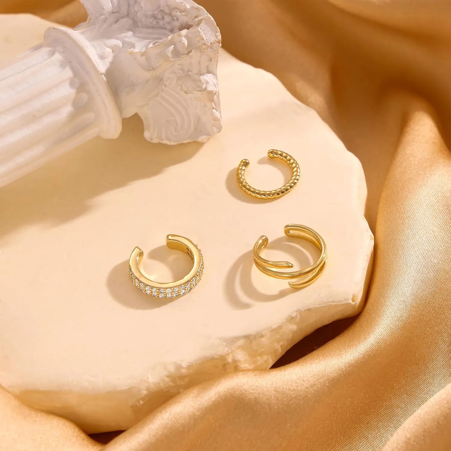 CHESKY 14K Gold Ear Cuffs Earrings for Women Huggie Hoop Earrings Non Piercing Gold Plated Cubic Zirconia Clip on Cartilage Earring Hypoallergenic Cute Ear Cuff Hoop Set Sparkle Trendy Jewelry