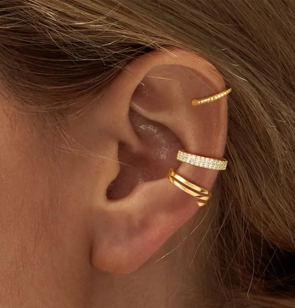 CHESKY 14K Gold Ear Cuffs Earrings for Women Huggie Hoop Earrings Non Piercing Gold Plated Cubic Zirconia Clip on Cartilage Earring Hypoallergenic Cute Ear Cuff Hoop Set Sparkle Trendy Jewelry