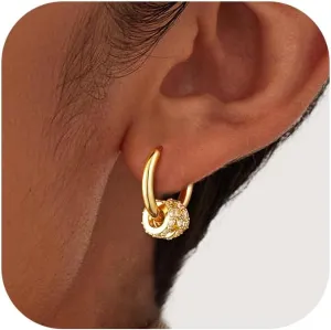 CHESKY Small Huggie Earrings for Women - 14k Gold Plated Dangle Earring for Women Hypoallergenic Cubic Zirconia Drop Hoops Minimalist Pave Huggies Earrings Bridesmaid Jewelry