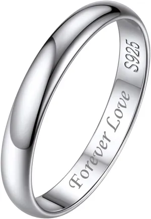 ChicSilver 2/3/5mm 925 Sterling Silver Ring Customizable Plain Dome High Polished Wedding Band Comfort Fit Size 4-12 (with Gift Box)