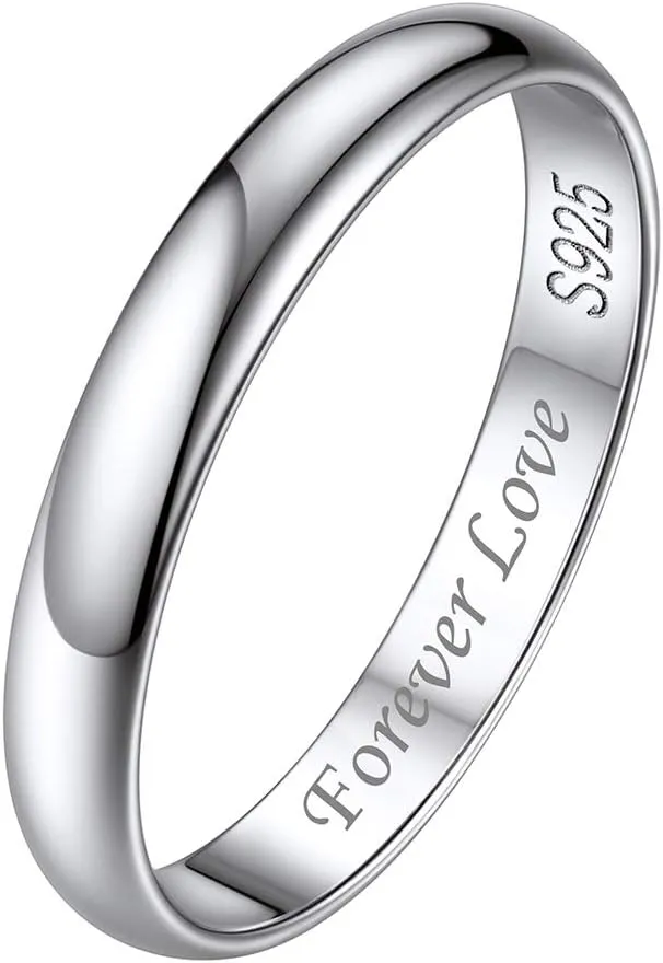 ChicSilver 2/3/5mm 925 Sterling Silver Ring Customizable Plain Dome High Polished Wedding Band Comfort Fit Size 4-12 (with Gift Box)