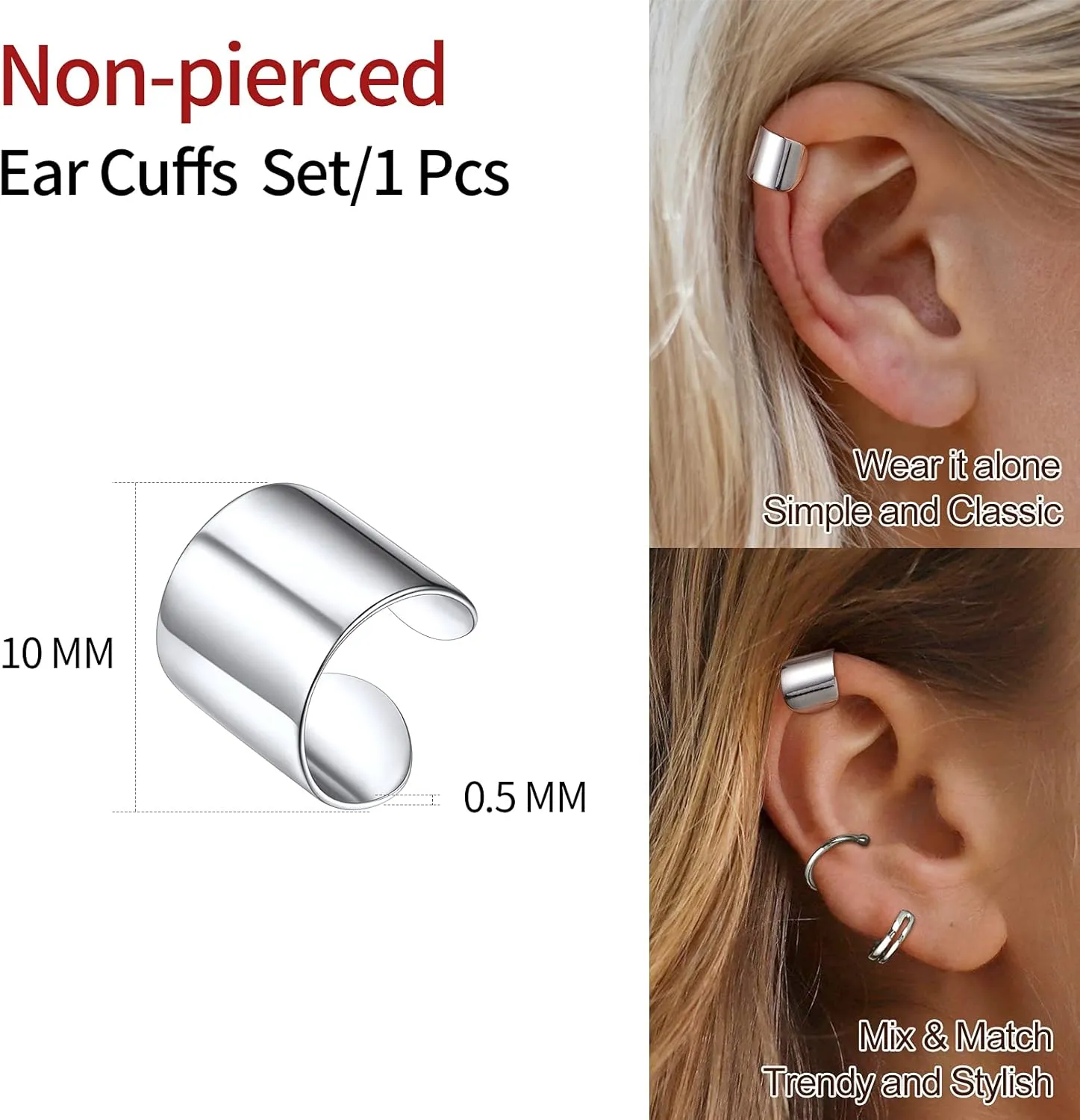 ChicSilver 925 Sterling Silver Ear Cuff Earrings Non Piercing Clip on Cartilage Cuff Earrings for Women (with Gift Box)