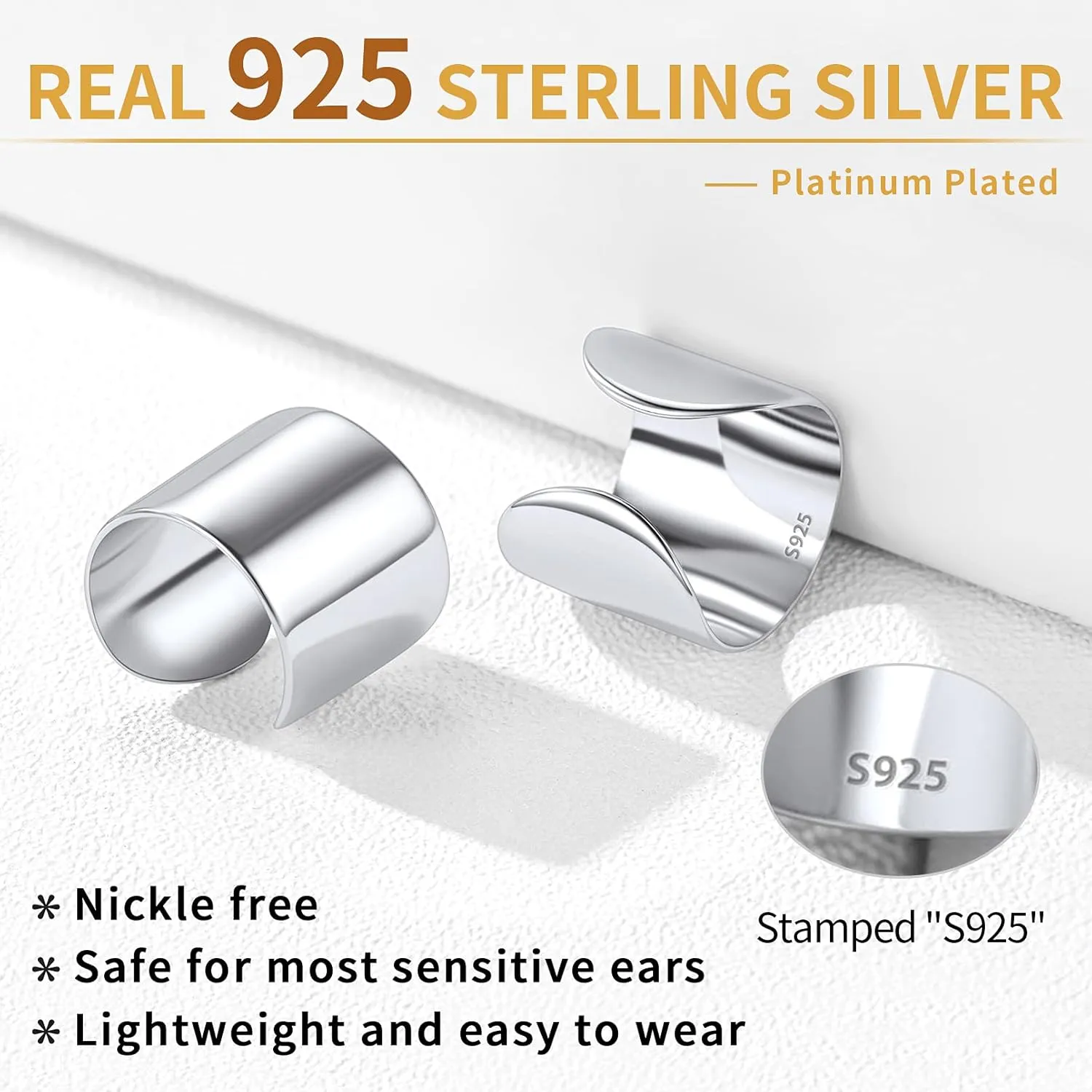 ChicSilver 925 Sterling Silver Ear Cuff Earrings Non Piercing Clip on Cartilage Cuff Earrings for Women (with Gift Box)