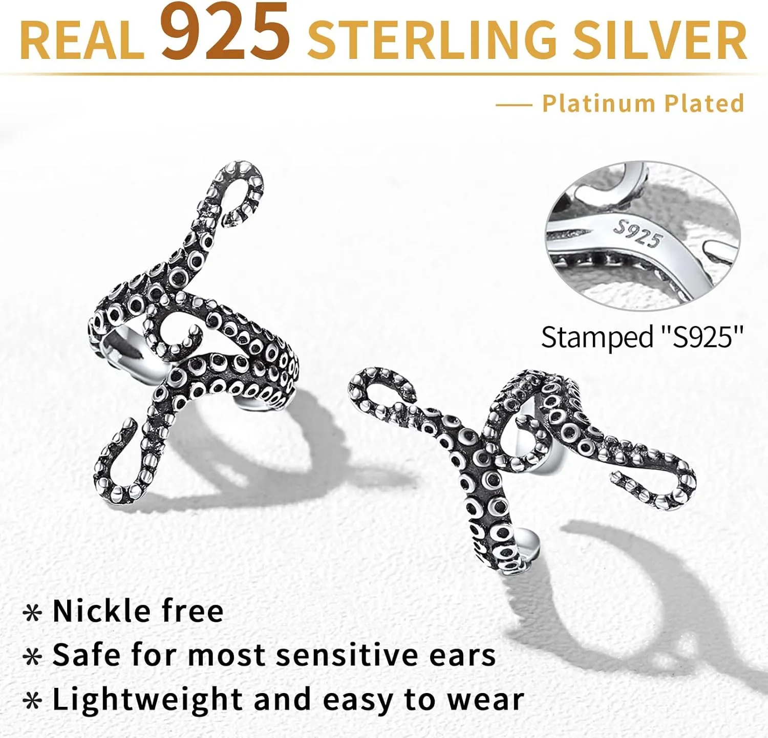 ChicSilver 925 Sterling Silver Ear Cuffs Non-Piercing Cartilage Earrings: Various Styles, Conch Cuffs (with Gift Box)