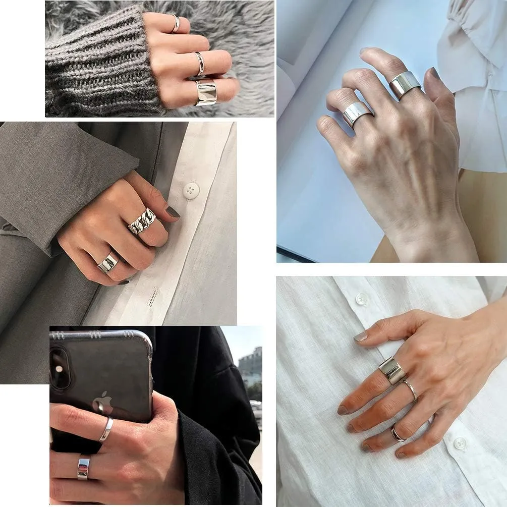 ChicSilver Customizable 925 Sterling Silver Rings for Women Mens High Polished Plain Dome Engagement Band Adjustable Flat Wide Cuff Ring, Width 5/10/15MM (with Gift Box)