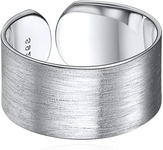 ChicSilver Customizable 925 Sterling Silver Rings for Women Mens High Polished Plain Dome Engagement Band Adjustable Flat Wide Cuff Ring, Width 5/10/15MM (with Gift Box)