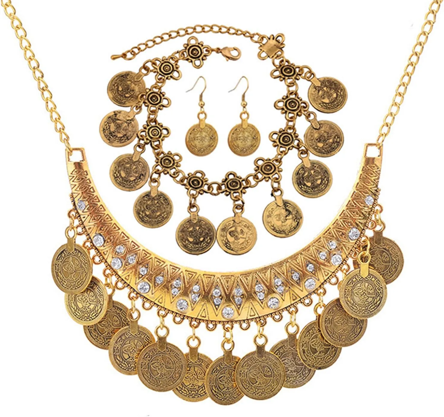 choice of all Gypsy Jewelry Set Gypsy Costume for Women Gold Coins Necklace Earrings Set Belly Dance Jewelry Accessories Egyptian Renaissance Costume