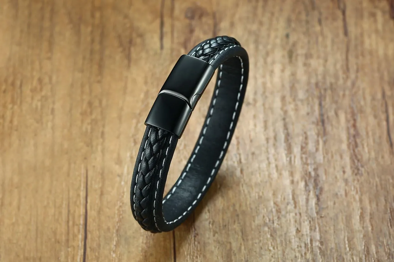 Christian Cross | W W J D | Just Breathe | Tree of Life | Viking Valknut 12MM Soft Comfortable Genuine Leather Polish Stainless Steel Cuff Wristband Bracelets