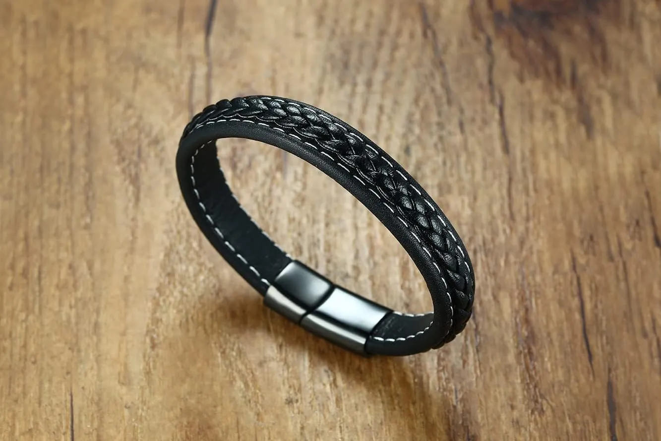 Christian Cross | W W J D | Just Breathe | Tree of Life | Viking Valknut 12MM Soft Comfortable Genuine Leather Polish Stainless Steel Cuff Wristband Bracelets