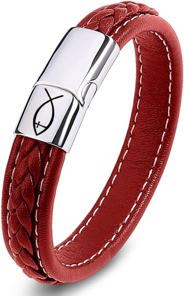 Christian Cross | W W J D | Just Breathe | Tree of Life | Viking Valknut 12MM Soft Comfortable Genuine Leather Polish Stainless Steel Cuff Wristband Bracelets