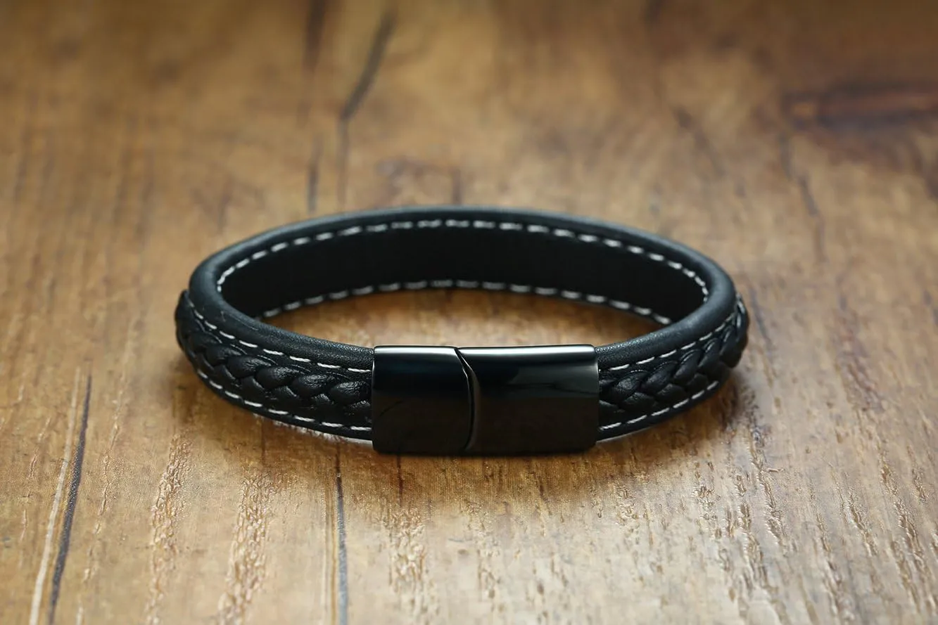 Christian Cross | W W J D | Just Breathe | Tree of Life | Viking Valknut 12MM Soft Comfortable Genuine Leather Polish Stainless Steel Cuff Wristband Bracelets