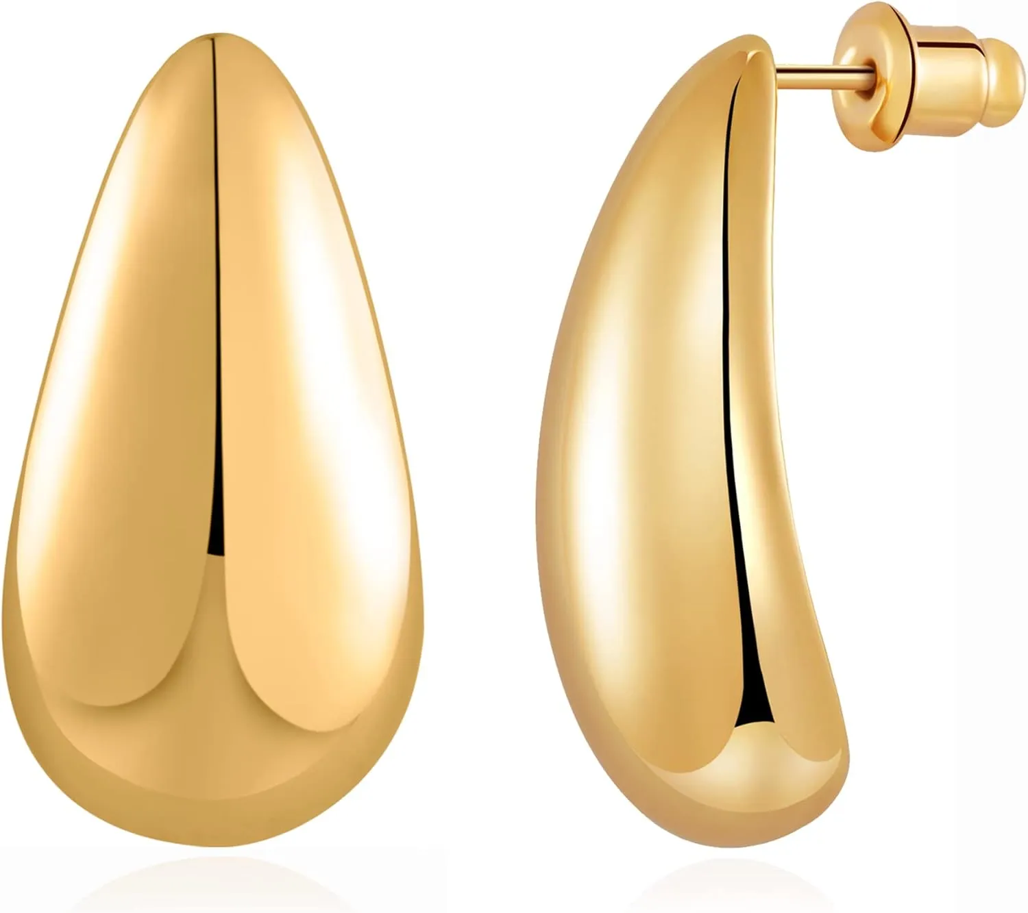 Chunky Gold Hoop Earrings for Women, Long Waterdrop Earrings with 18K Gold-Plated, Hypoallergenic Teardrop Earrings, Gold and Silver (#01 - Gold)