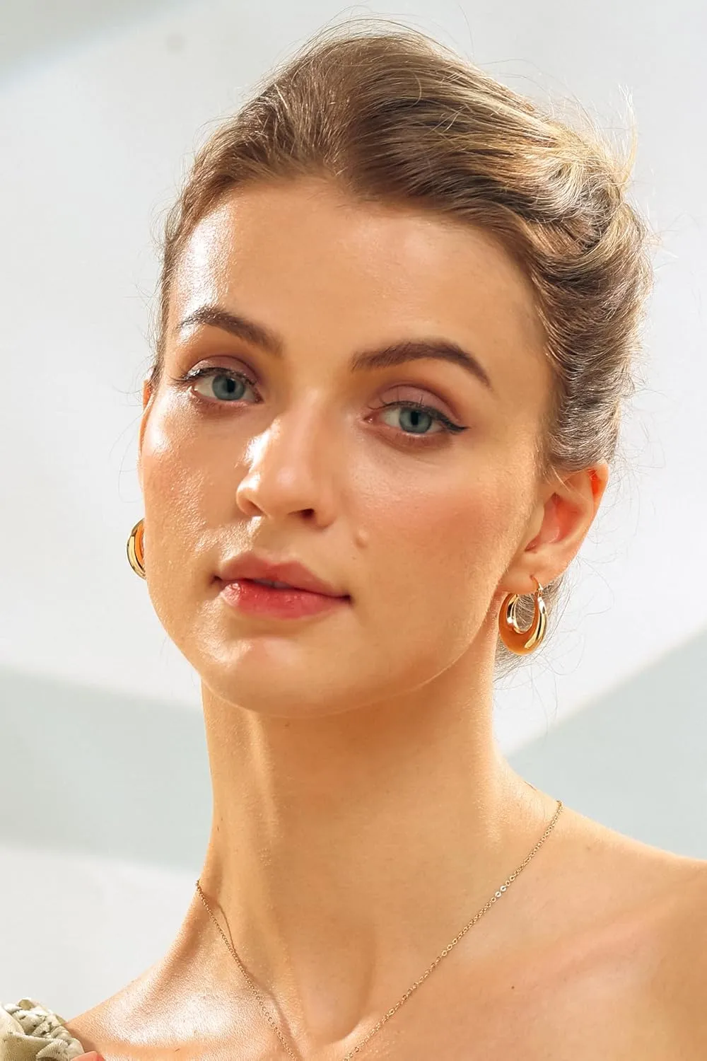 Chunky Gold Hoop Earrings for Women | Thick Lightweight Trendy Gold Statement Hoops | 18K Gold Sterling Silver Post Daily Dome Hoops Sculptural Earrings