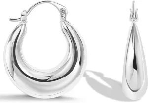 Chunky Gold Hoop Earrings for Women | Thick Lightweight Trendy Gold Statement Hoops | 18K Gold Sterling Silver Post Daily Dome Hoops Sculptural Earrings